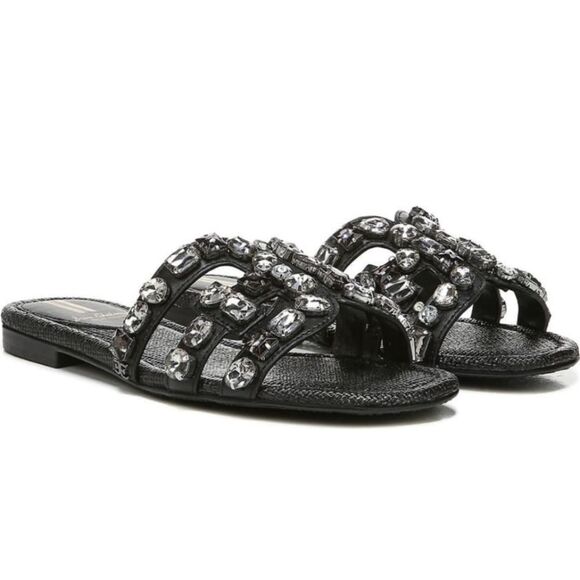 Embellished Black Slide Sandals 7.5 - Picture 1 of 10
